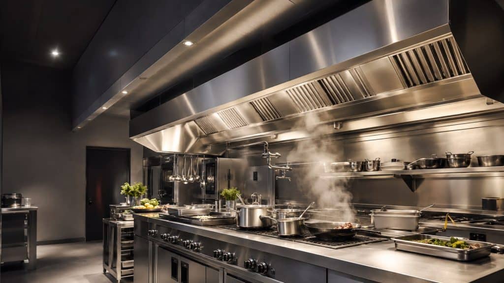 cuisine professionnelle sous hotte inox
