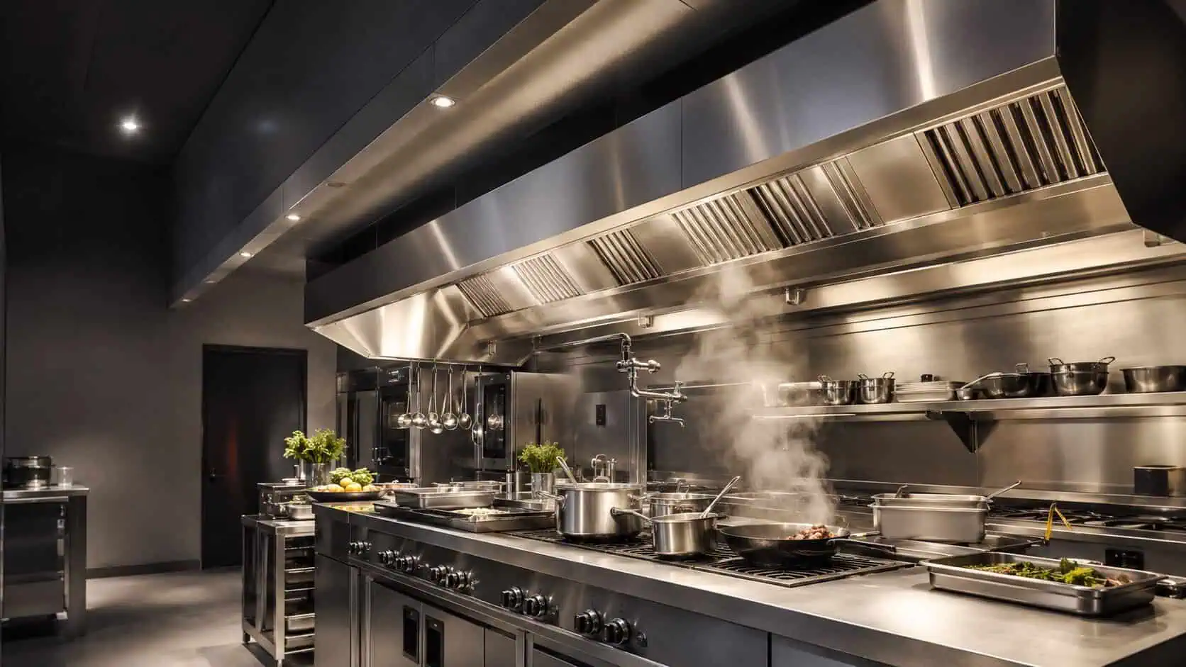 cuisine professionnelle sous hotte inox
